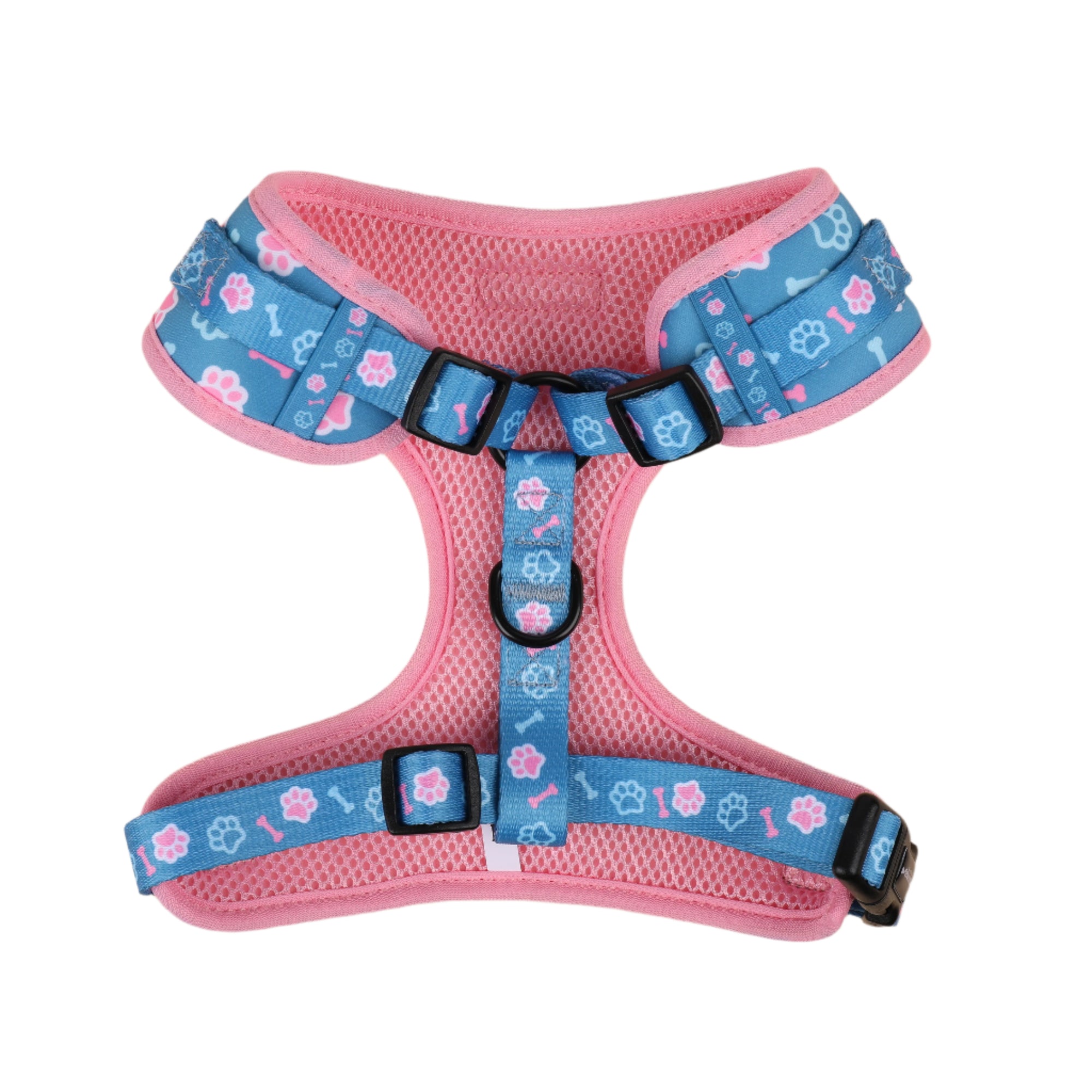 Pawsome Pups Blue Pink adjustable neck dog harness Back