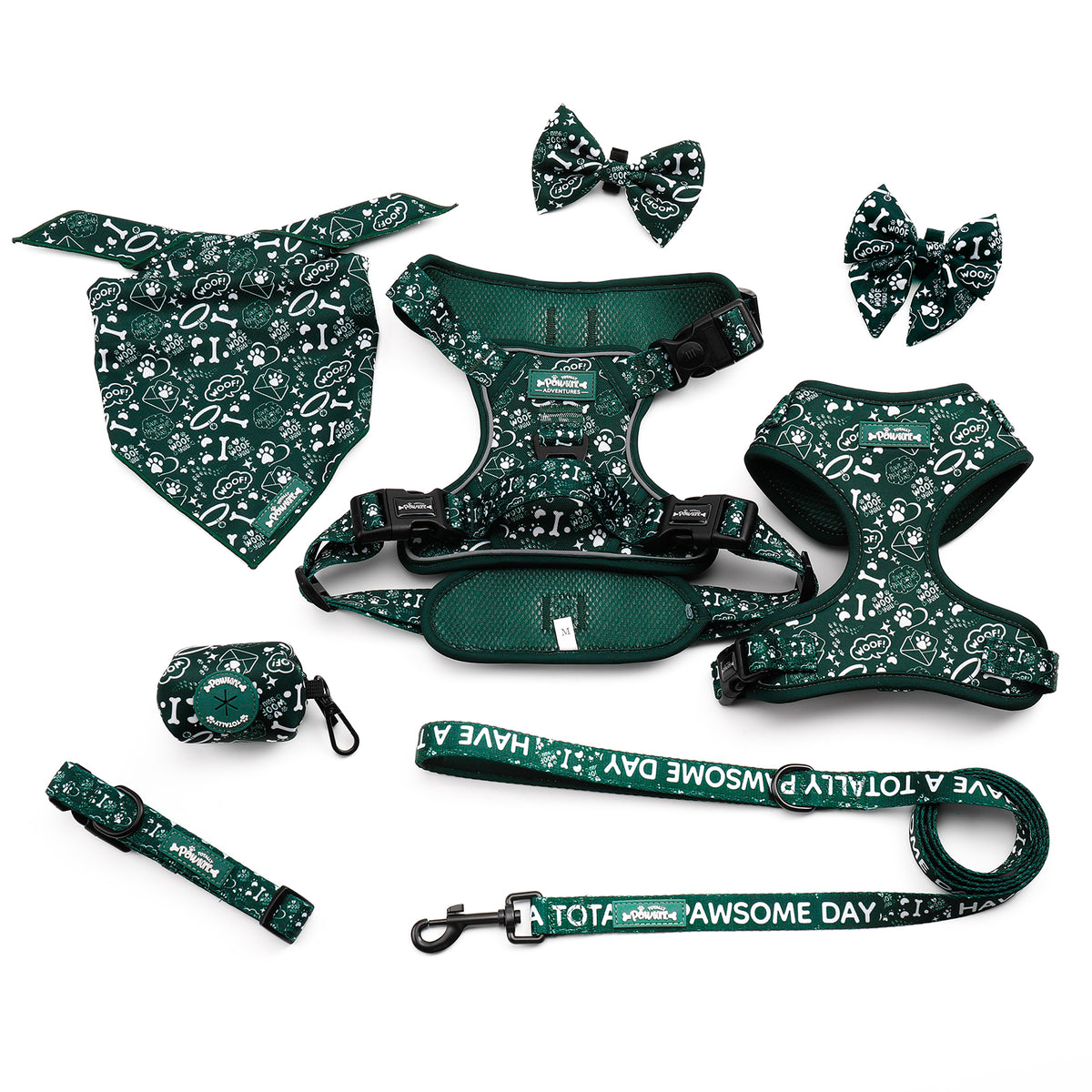 Evergreen Trails - TP Adventures - 4 piece Bundle - Dog Harness, Collar, Lead & Poop Bag Holder