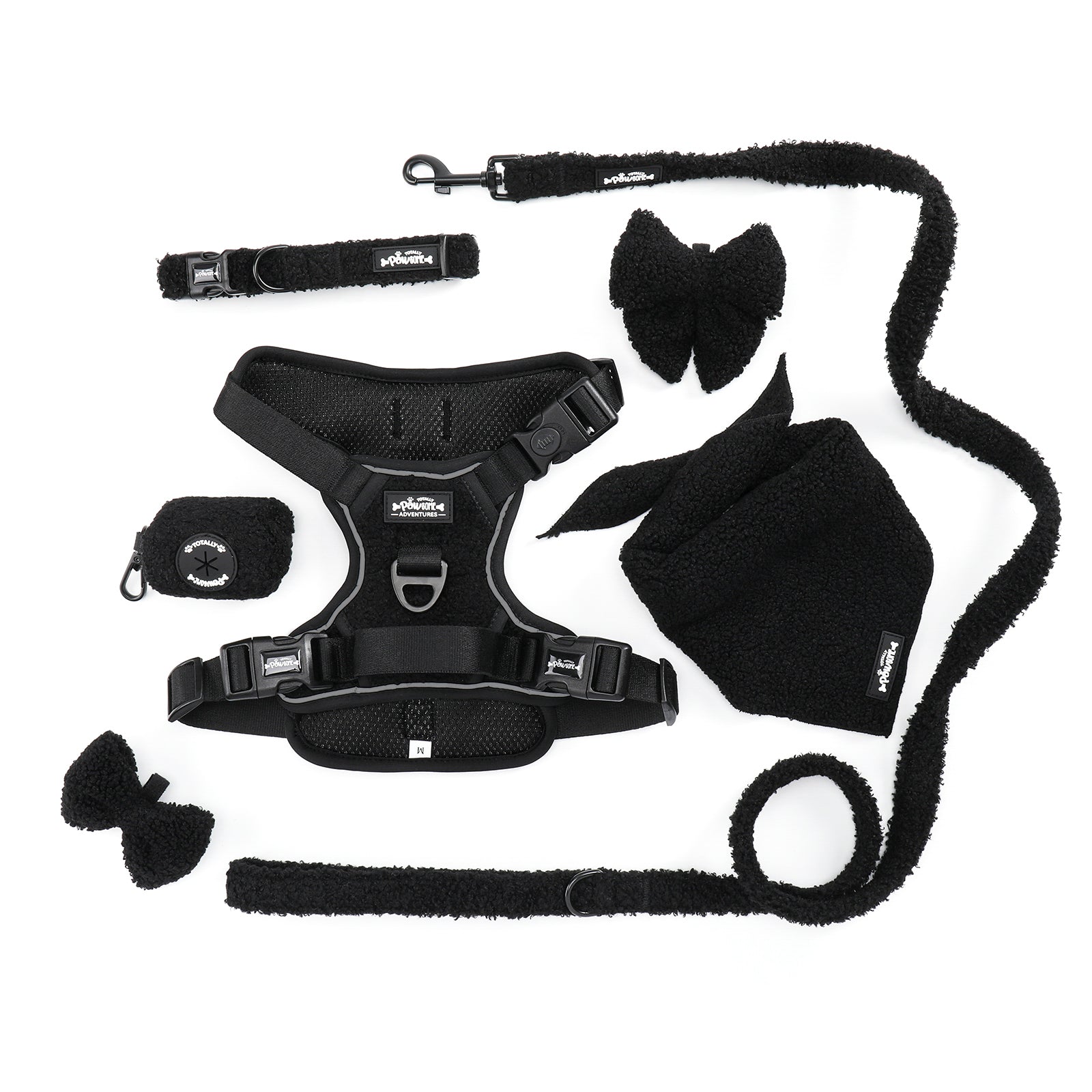 Black Magic Teddy - TP Adventures - 4 piece Bundle - Dog Harness, Collar, Lead & Poop Bag Holder
