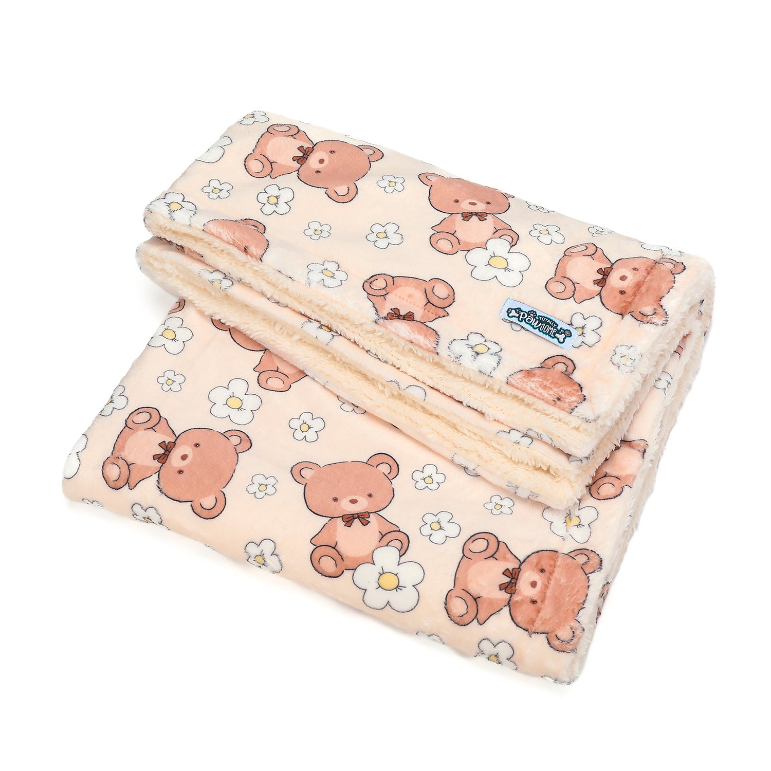 Teddy blanket with teddy bear pattern on a white background