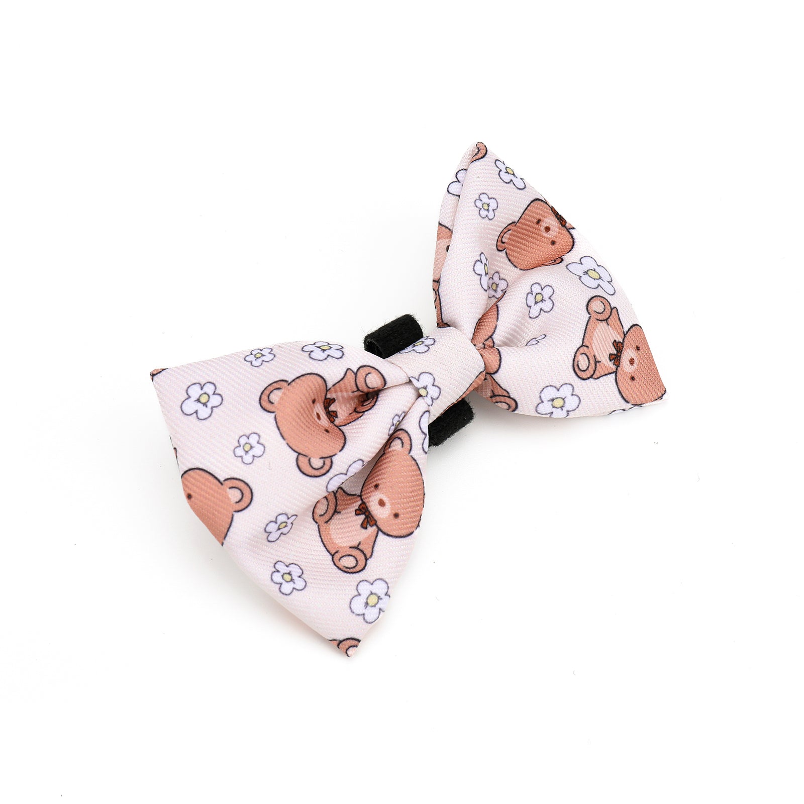 Dog bow tie with teddy bear pattern on a white background