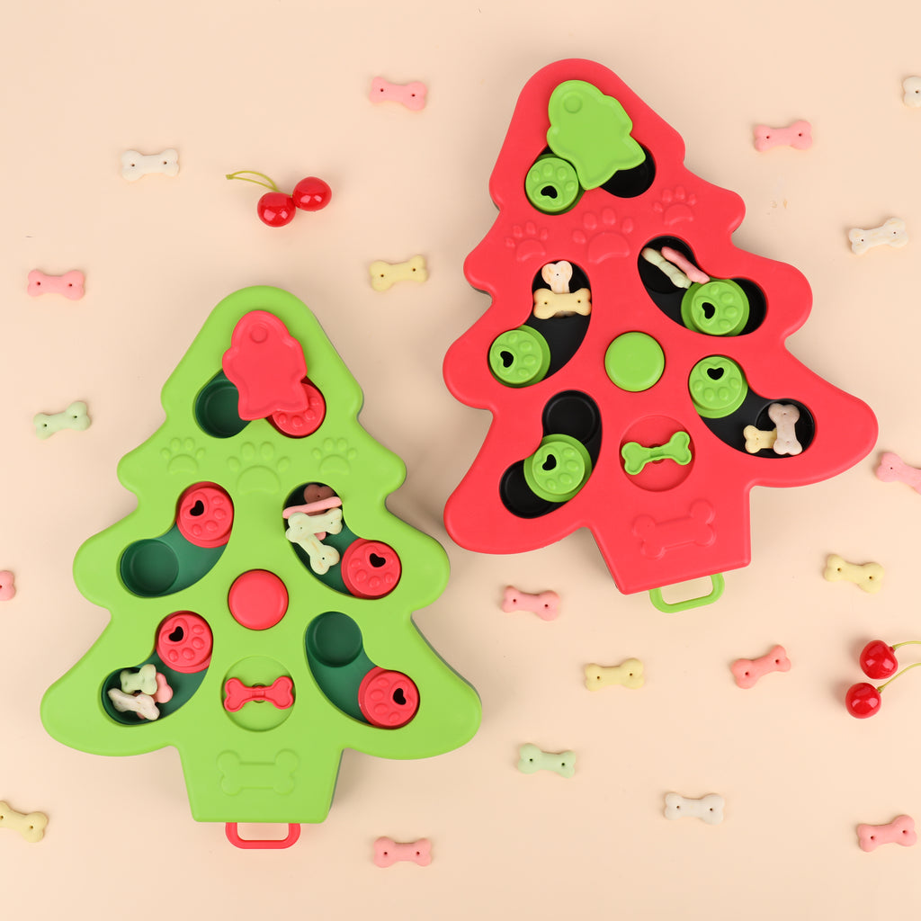Christmas Tree Green Red Treat Puzzle - Totally Pawsome