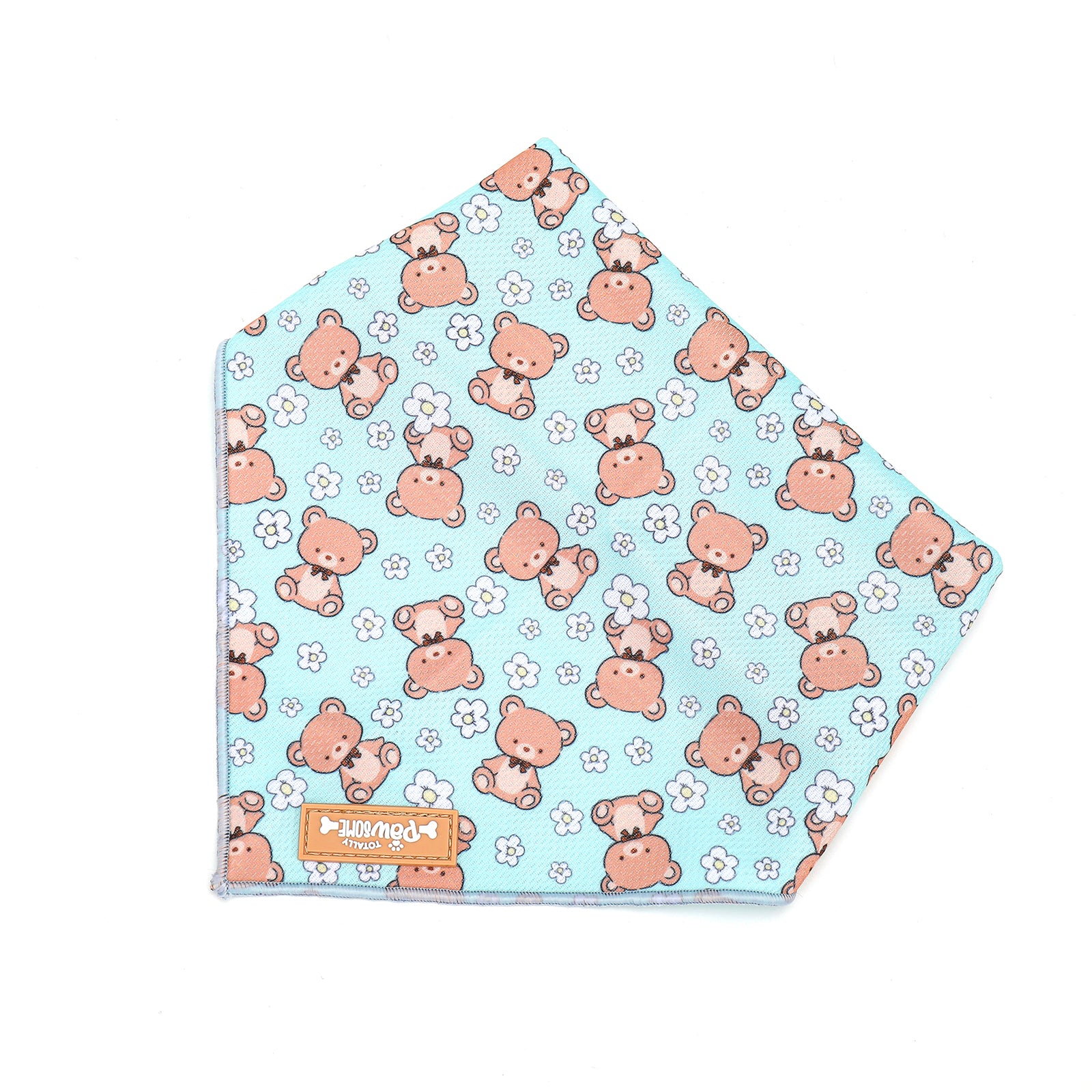 Dog bandana with teddy bear pattern on a light blue background