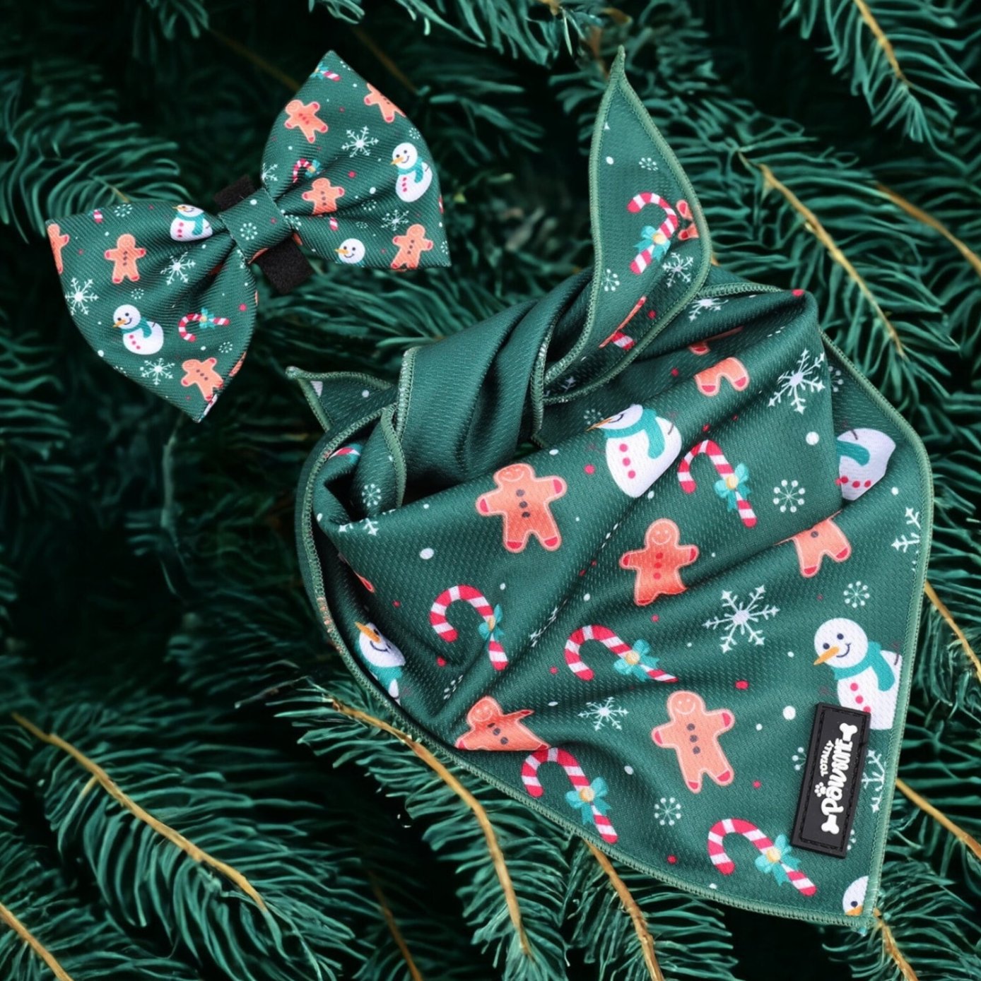 Christmas Gingerbread & Snowman Bowtie & Bandana Set - Totally Pawsome