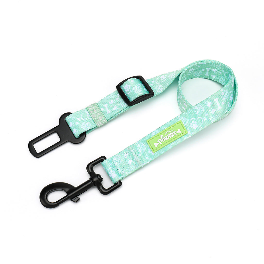 Dog seat belt with floral pattern on a white background