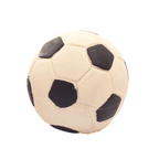A medium-sized, black and white rubber football style dog toy made of natural rubber.