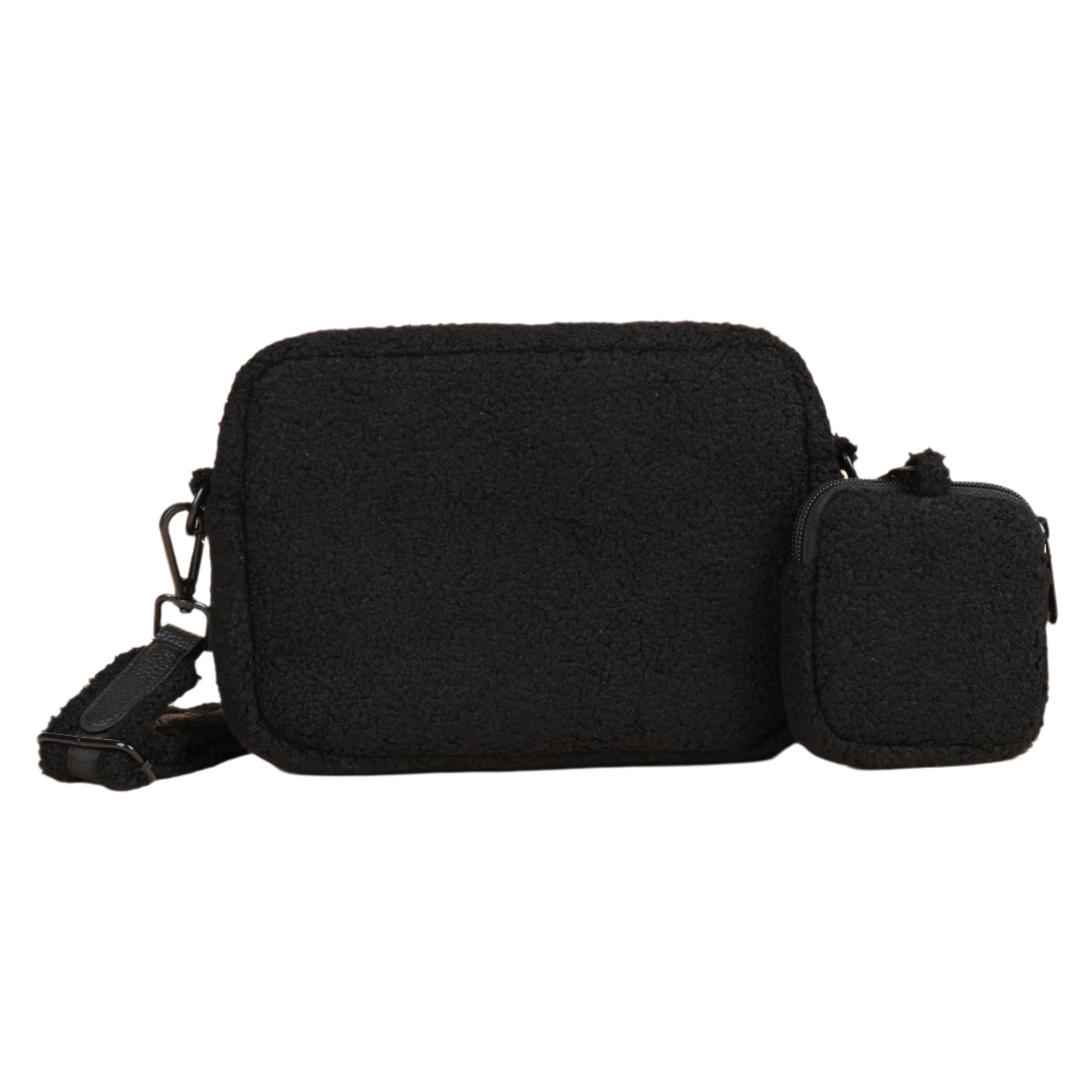 Teddy Black dog Walking Bag  view from the back including treat pouch and teddy strap
