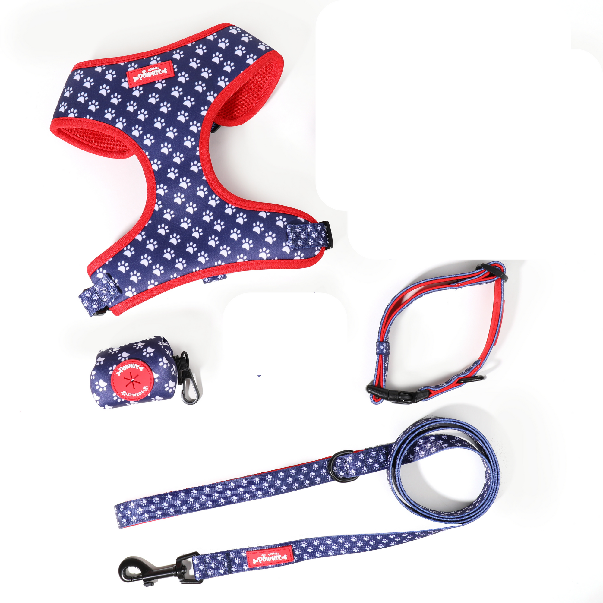 Classy Paws - 4 Piece Bundle - Dog Harness, Collar, Lead & Poop Bag Holder
