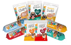Assorted dog treat packages from Webbox brand on a white background