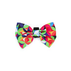 Colorful geometric patterned bow tie on a white background