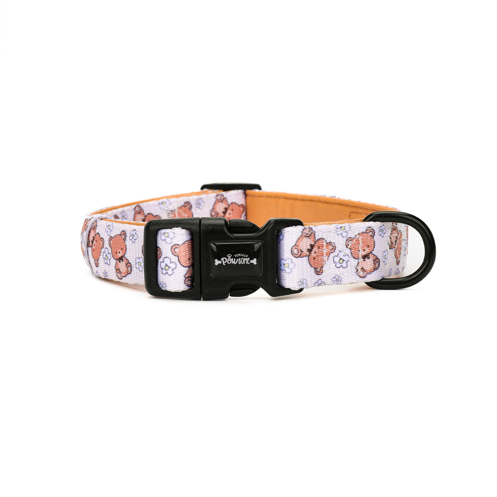 Dog collar with teddy bear pattern on a white background