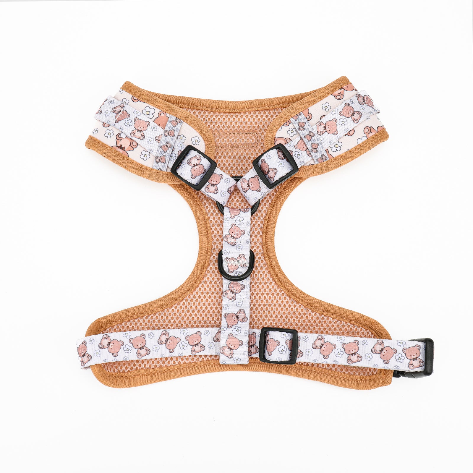 Dog harness with teddy bear pattern on a white background