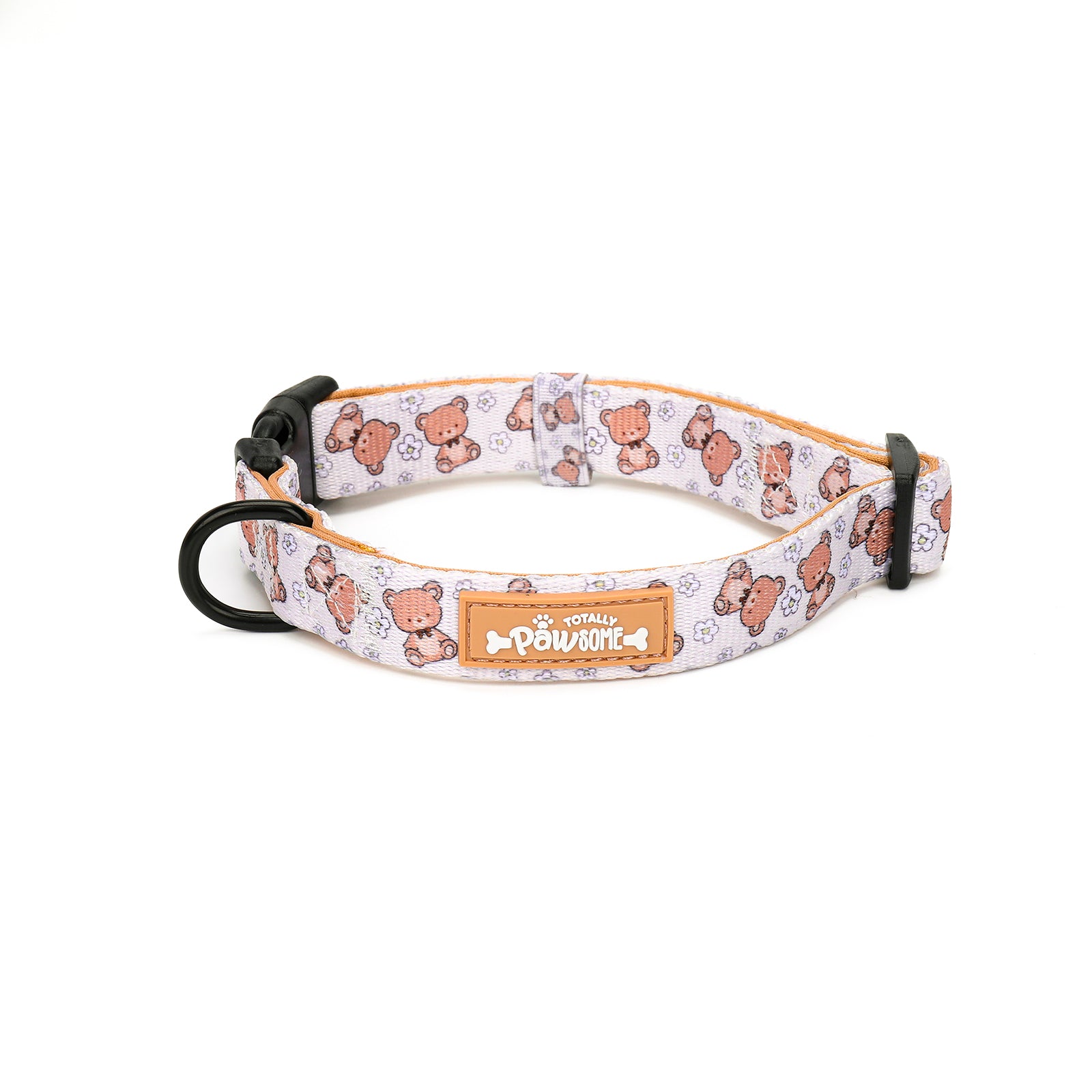 Dog collar with teddy bear pattern on a white background