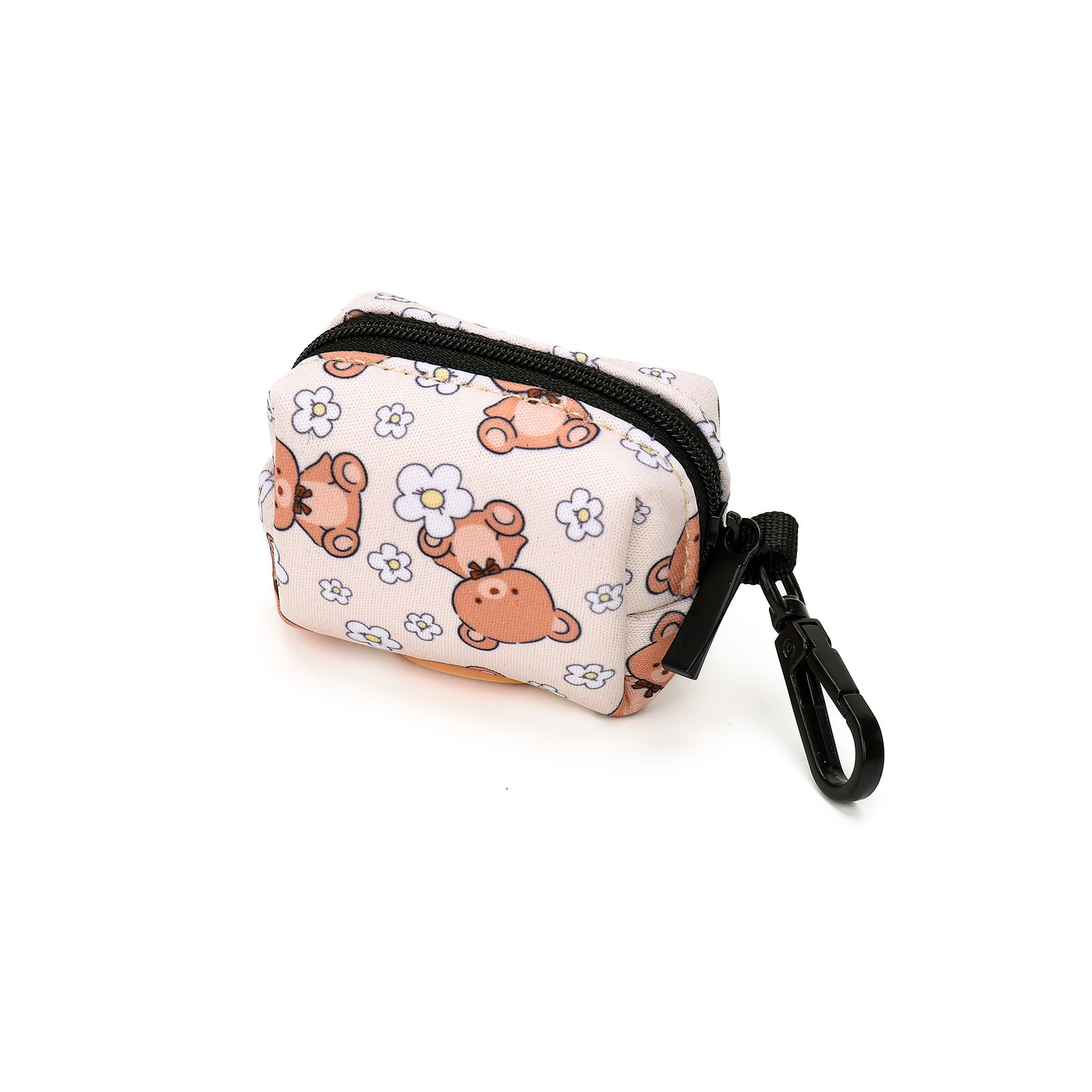 dog poop bag holder with bear and flower pattern on a white background