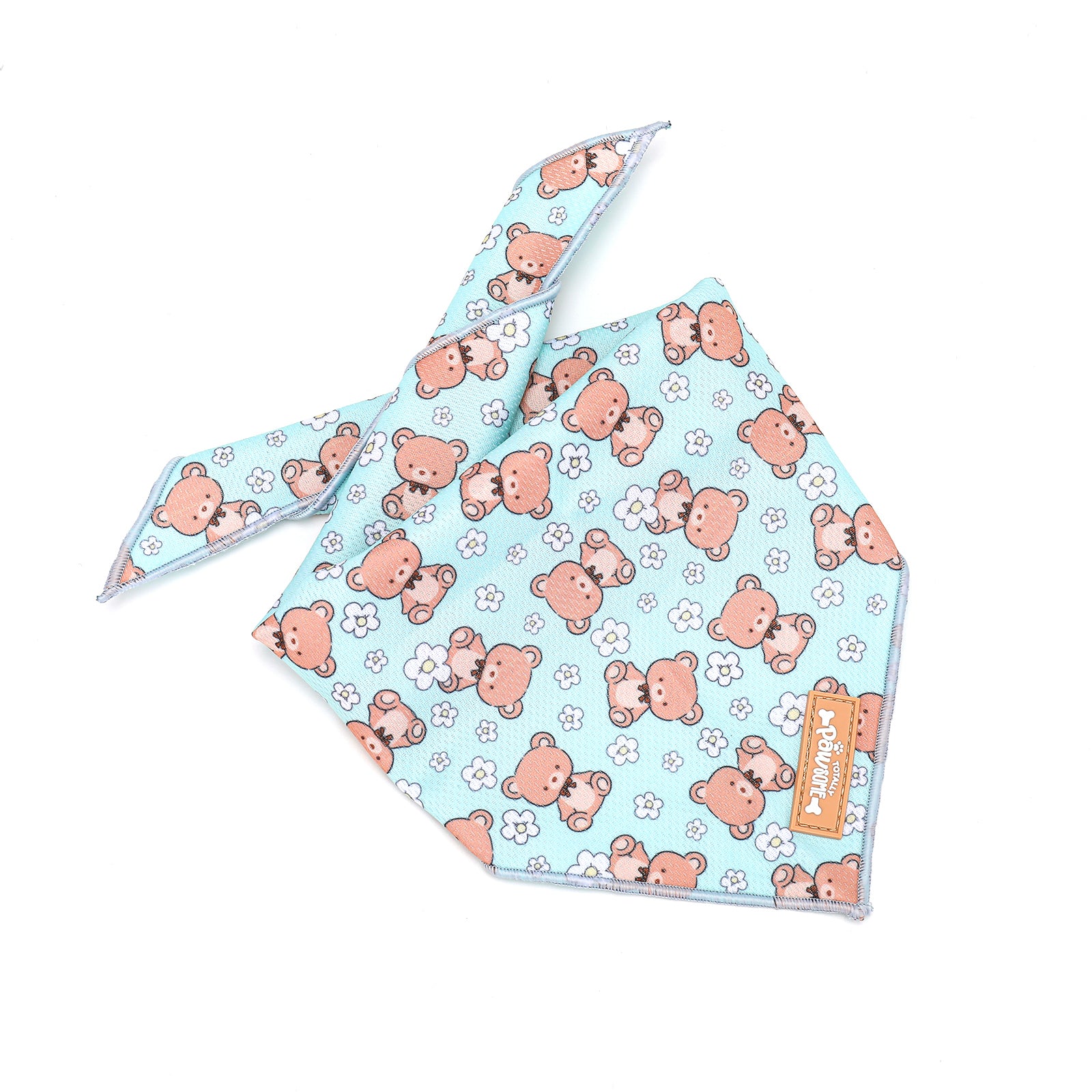 Dog bandana with teddy bear pattern on a light blue background