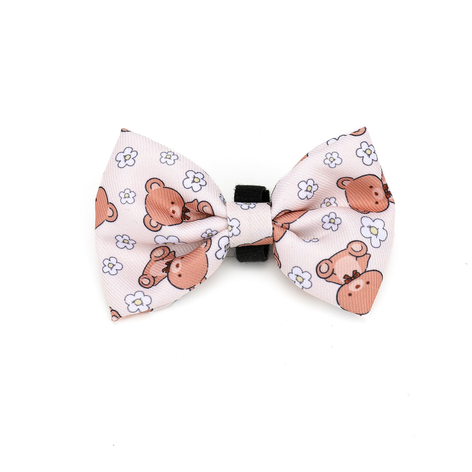 Bow tie with teddy bear pattern on a white background