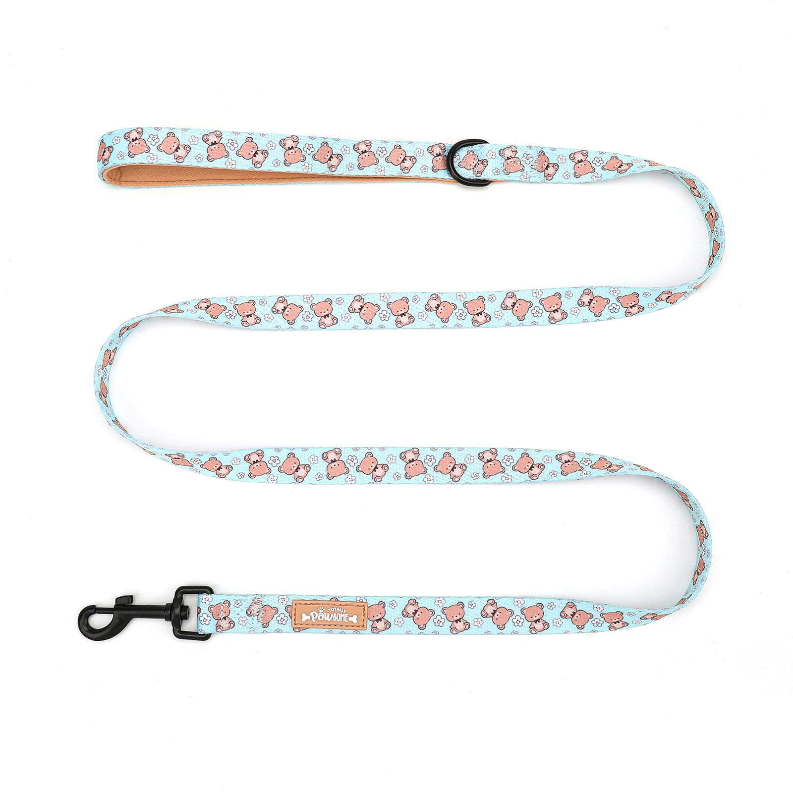 Dog leash with teddy bear pattern on a white background