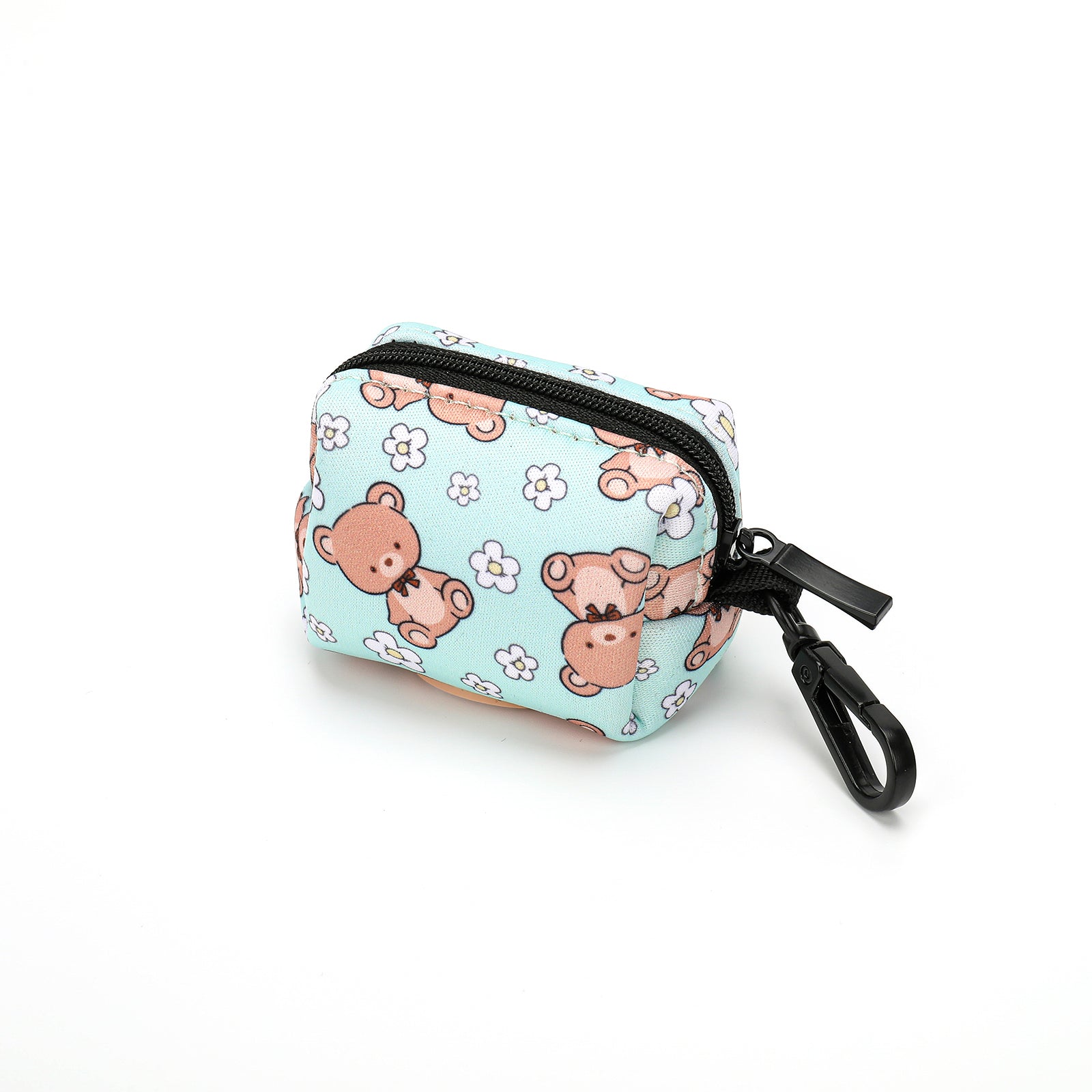 dog poop bag holder with bear pattern on a green background