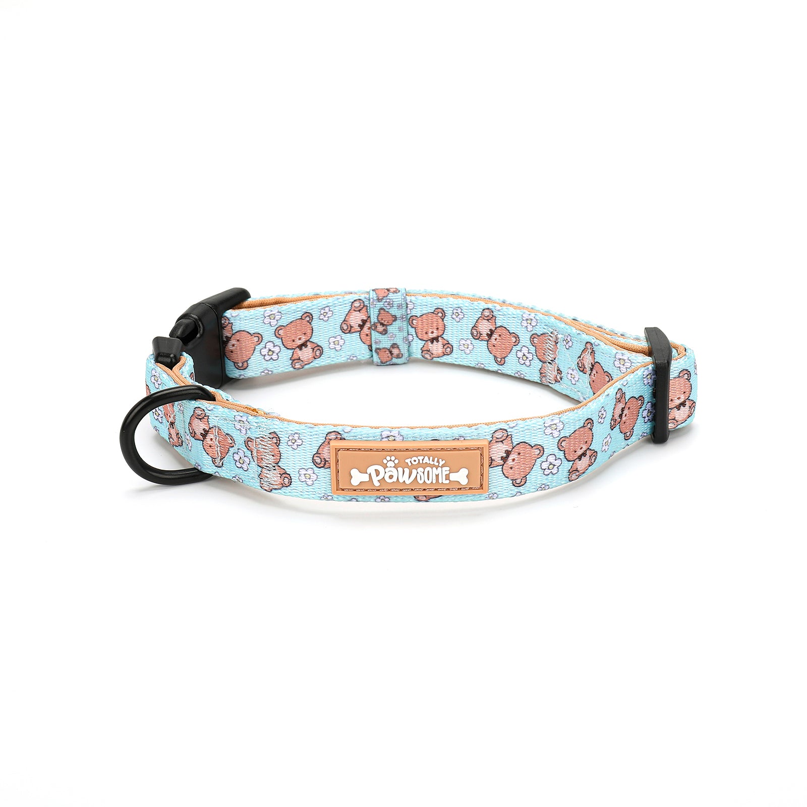 Dog collar with teddy bear pattern on a white background