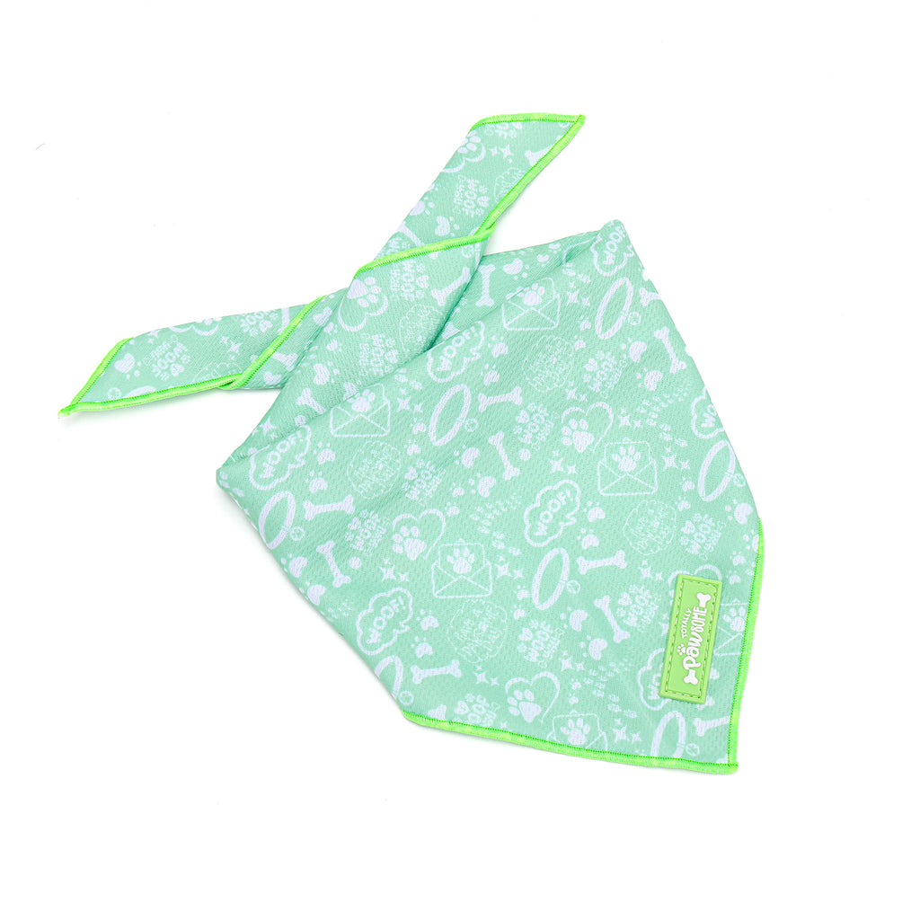 Green bandana with white patterns on a white background