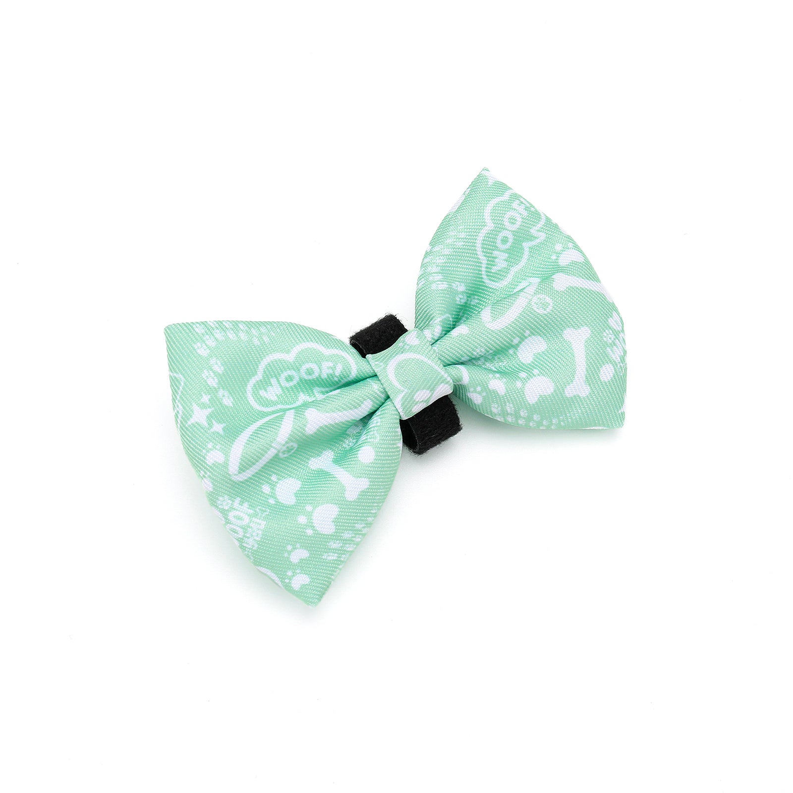 Green bow tie with white patterns on a white background