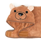 Folded Mr Bear Pawsome dog drying robe in brown microfibre with hood and bear ears