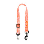 orange dog seat belt with car clip on a white background