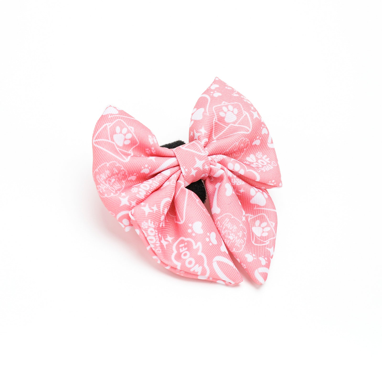 Pink bow with white patterns on a white background