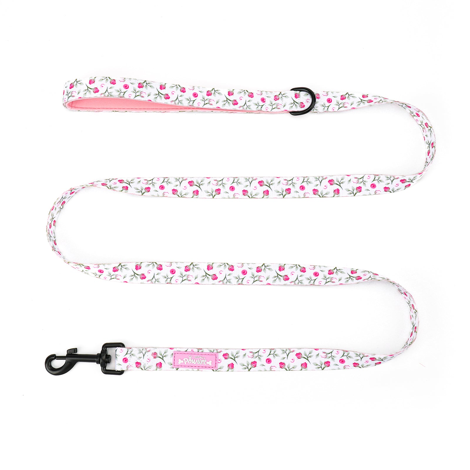 Floral patterned dog leash on a white background