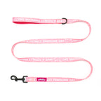 Pink dog leash with 'Have a Totally Pawsome Day' text on a white background