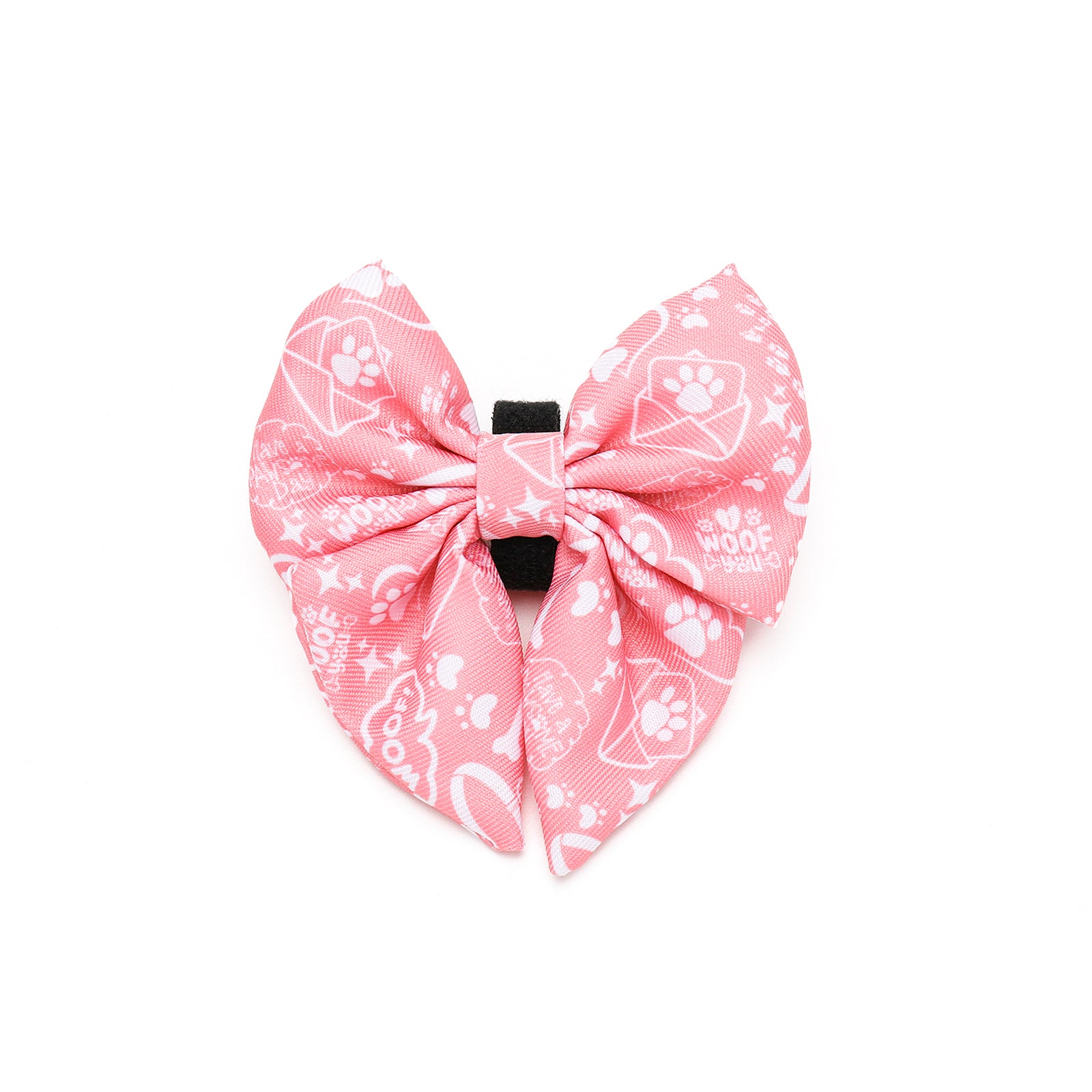 Pink bow with white patterns on a white background