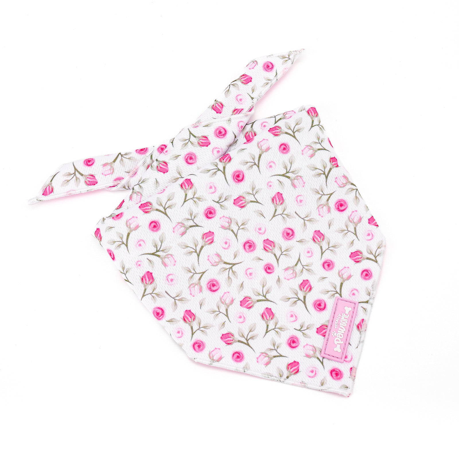 Floral-patterned dog bandana on a white background