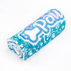 Rolled-up blanket with 'L-Paw' branding on a white background
