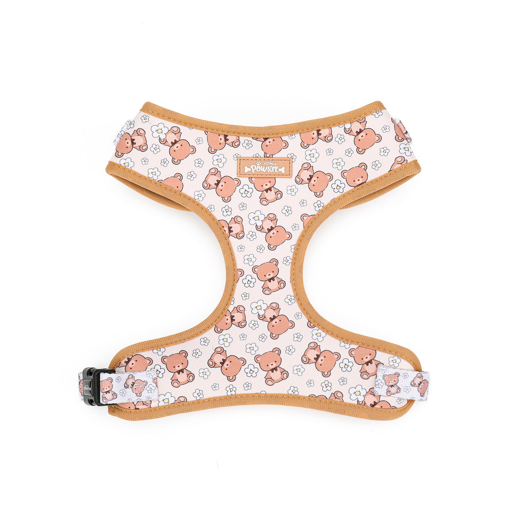 Dog harness with teddy bear pattern on a white background
