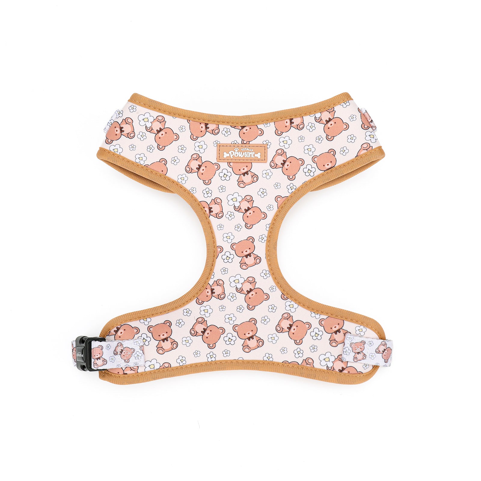 Dog harness with teddy bear pattern on a white background