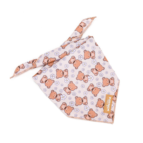 Dog bandana with teddy bear pattern on a white background