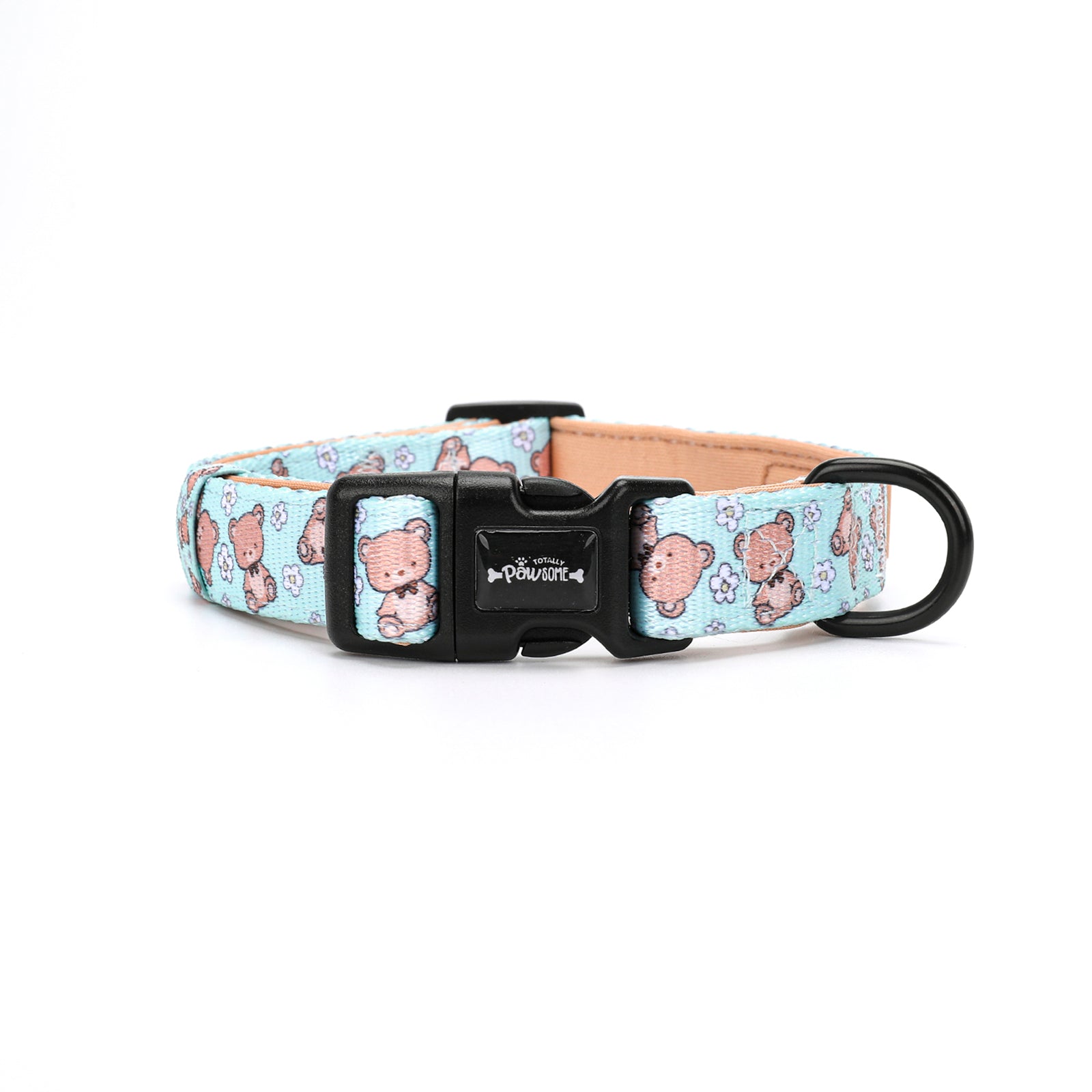 Dog collar with teddy bear pattern on a white background
