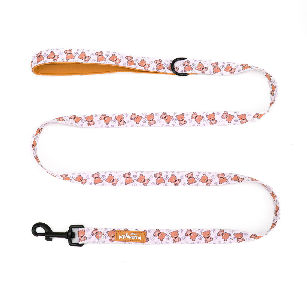 Dog leash with teddy bear pattern on a white background