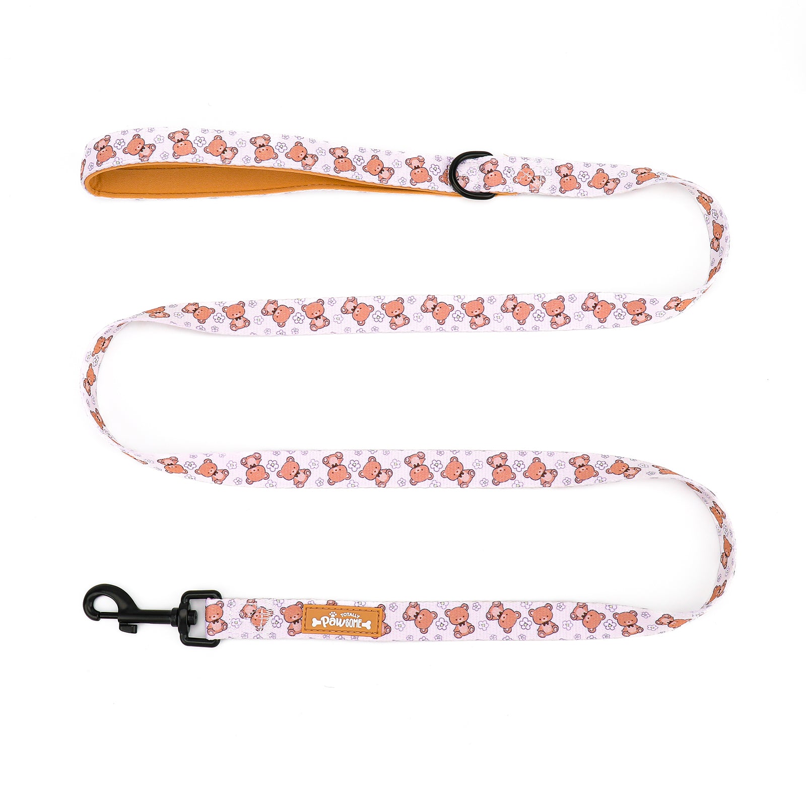 Dog leash with teddy bear pattern on a white background