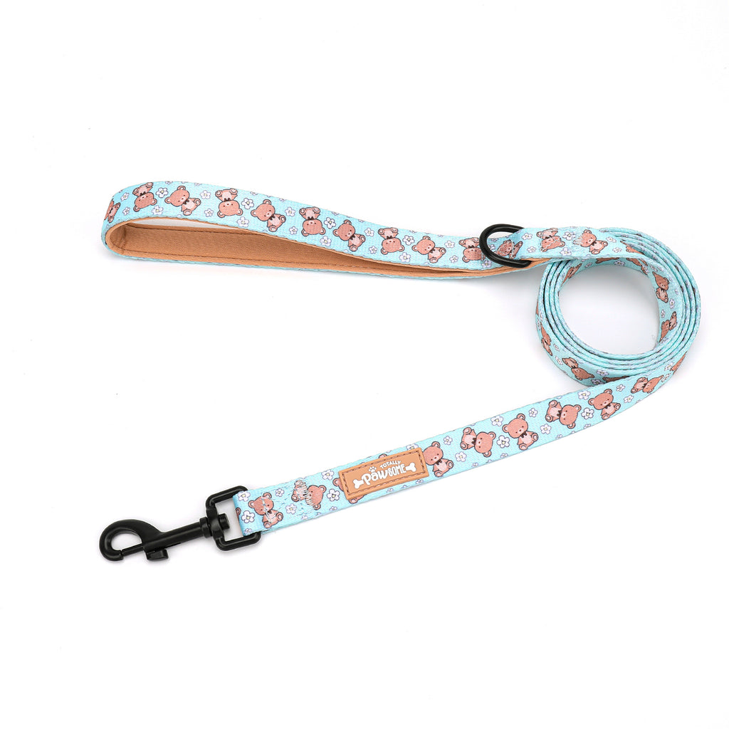 Dog leash with teddy bear pattern on a white background