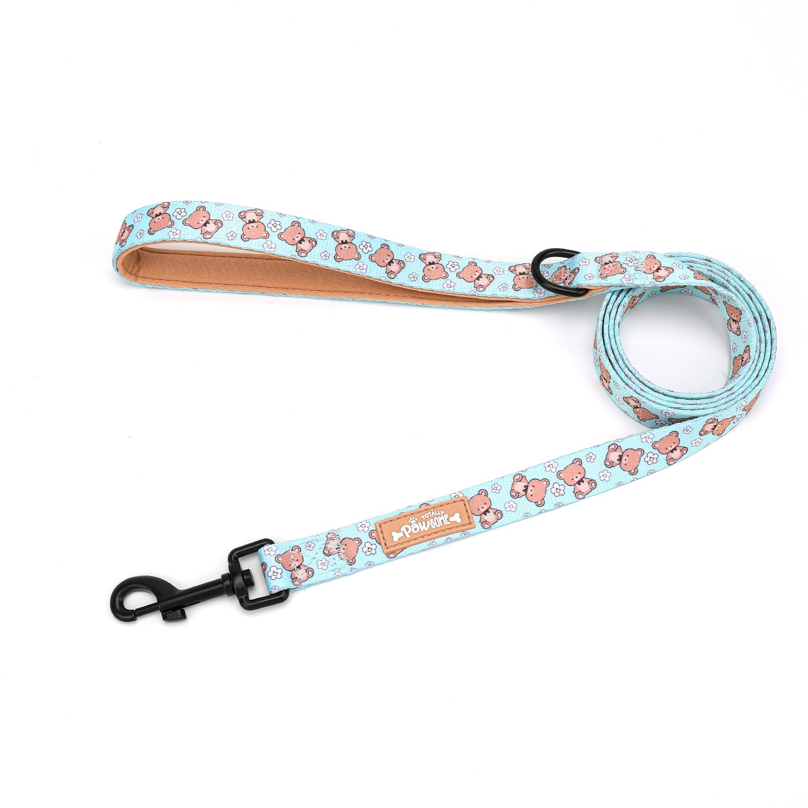 Dog leash with teddy bear pattern on a white background