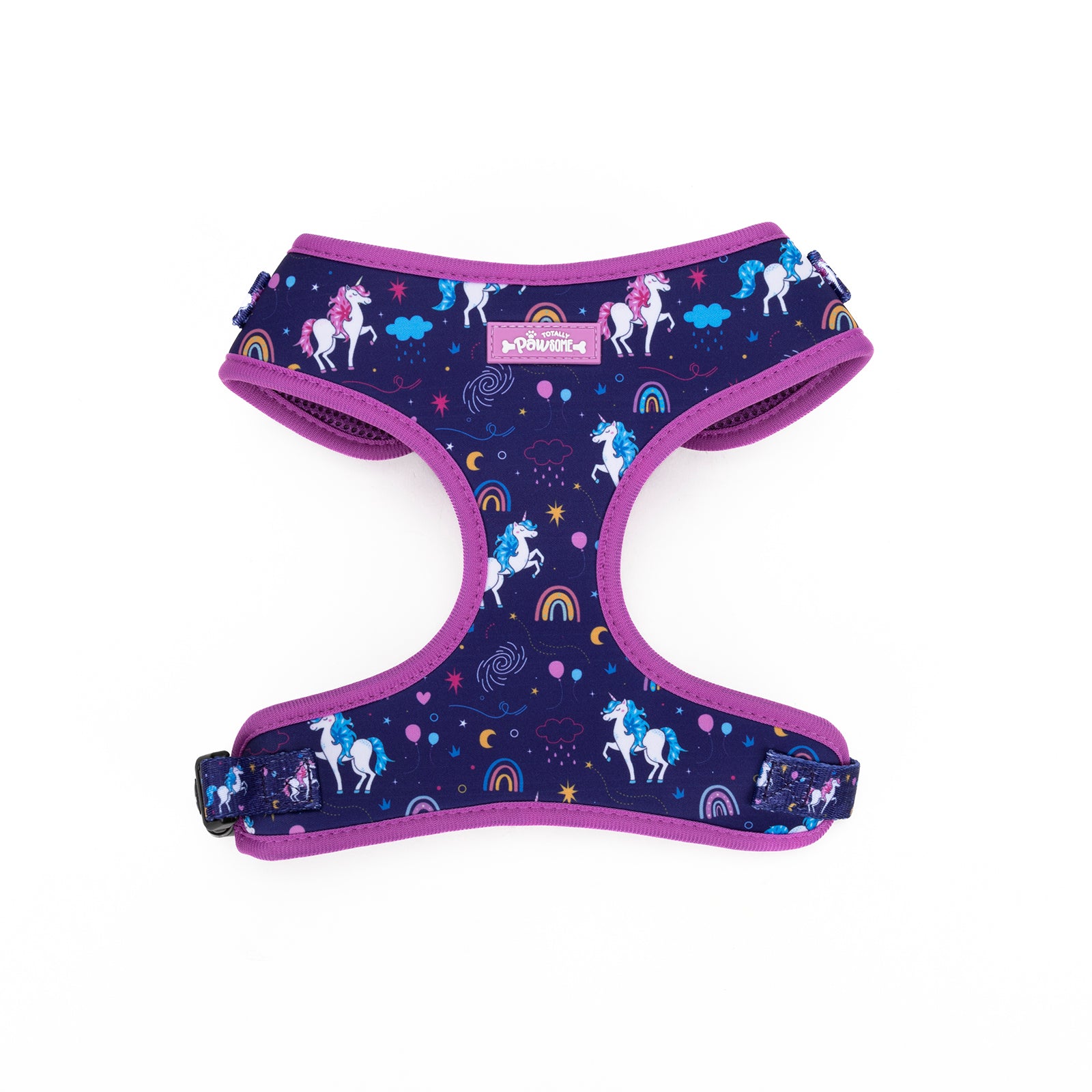 Dog harness with unicorn pattern on a white background